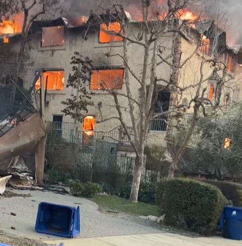 An image taken by Kane and Dee Dee's grandson of Kane and Dee Dee's condo burning